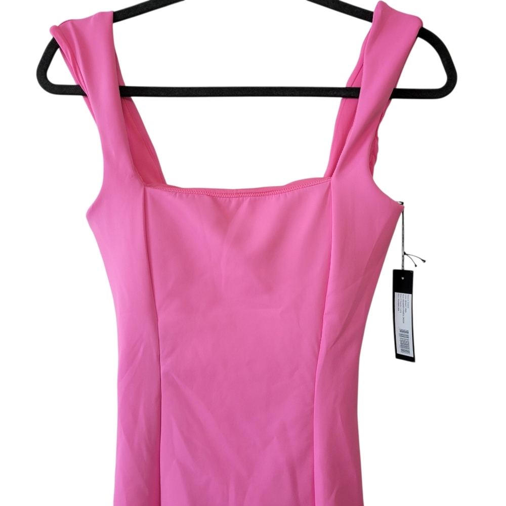 Pink Square-Neck Bodycon Dress - Picture 2 of 8